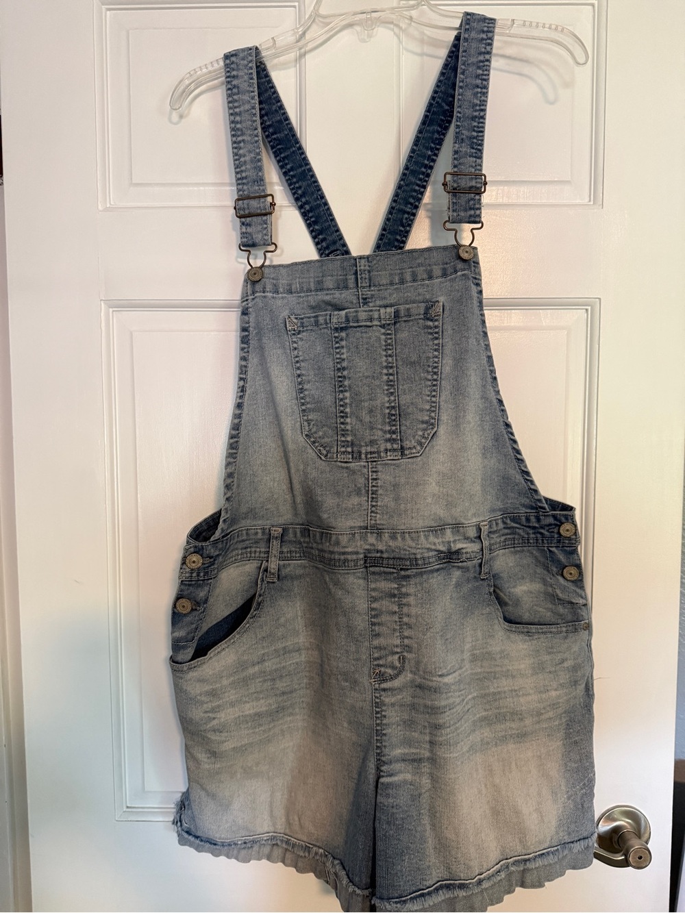 Wallflower Light Wash Denim Short Overalls